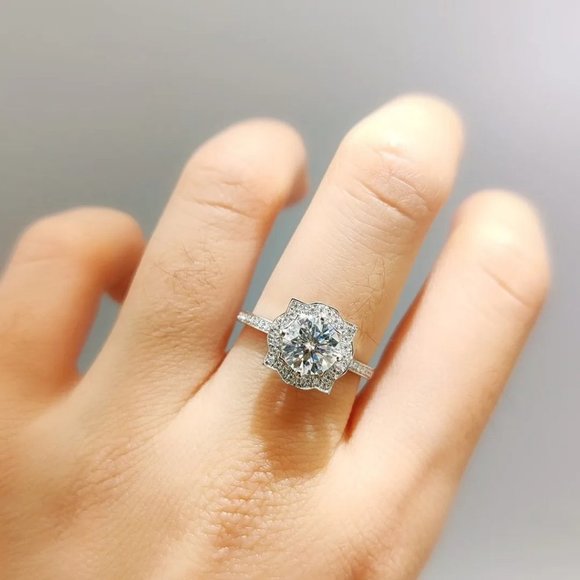 Certified 1ct. t.w. Moissanite Diamond Vinatge Halo Wedding Engagement Ring NEW - Picture 3 of 13